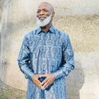 African Wave - Navy Long Sleeve Jacquard Woven Men's Shirt