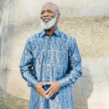 African Wave - Navy Long Sleeve Jacquard Woven Men's Shirt