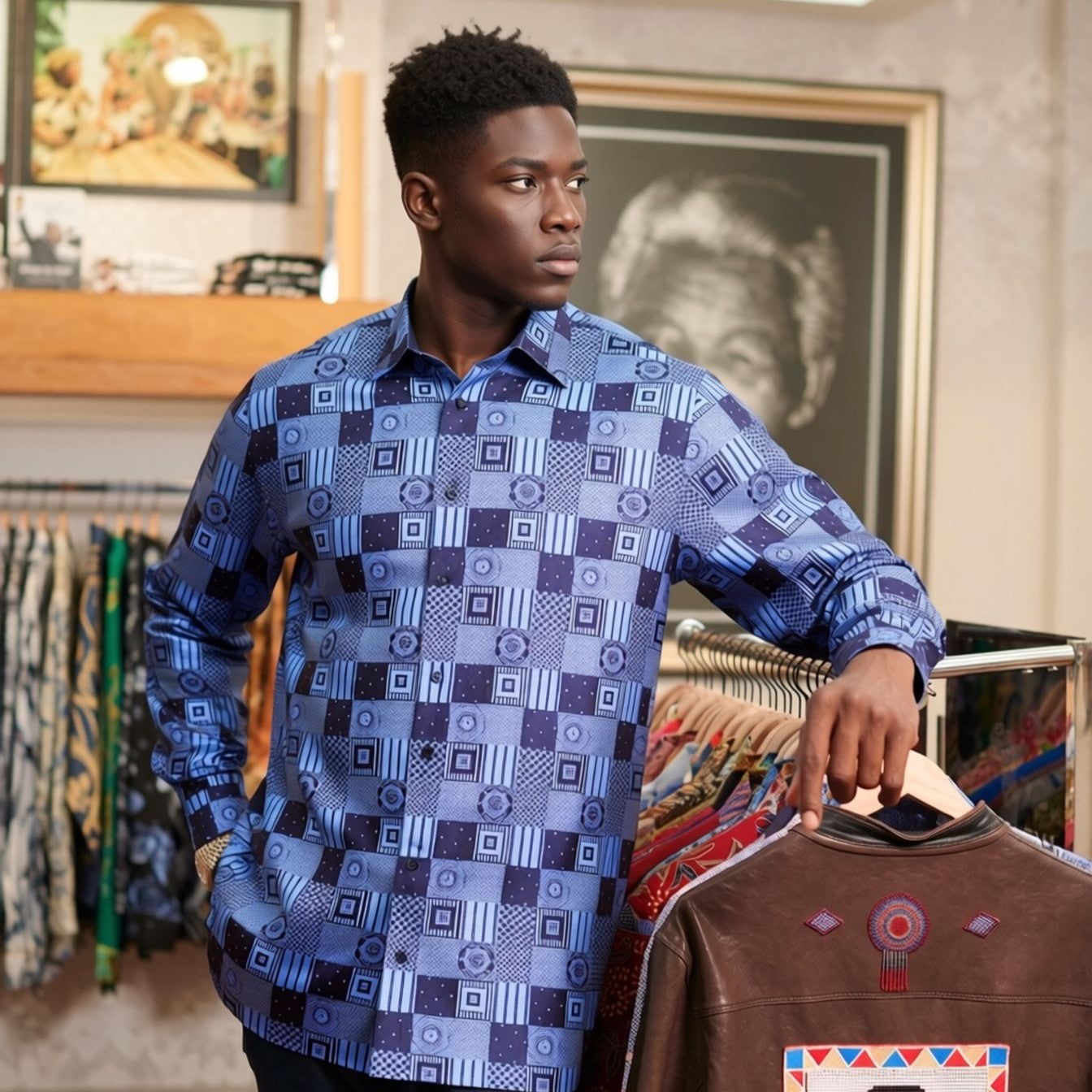 Royal Check - Navy Men's Jacquard Woven Luxury Formal Shirt