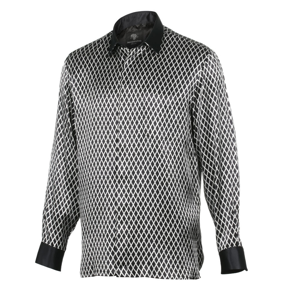 Diamond Check Men's Long Sleeve Iconic 100% Silk Shirt