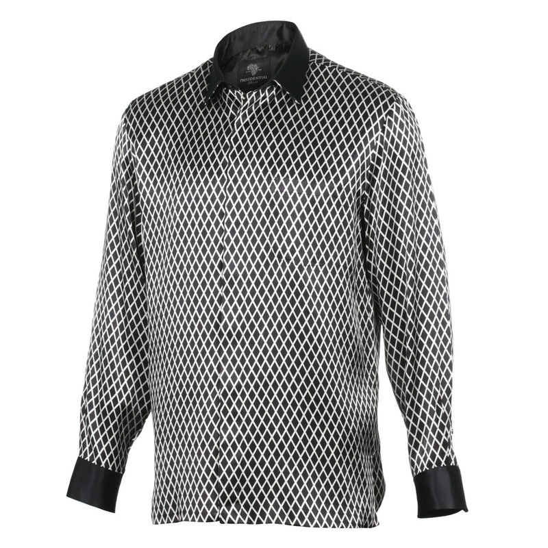 Diamond Check Men's Long Sleeve Iconic 100% Silk Shirt