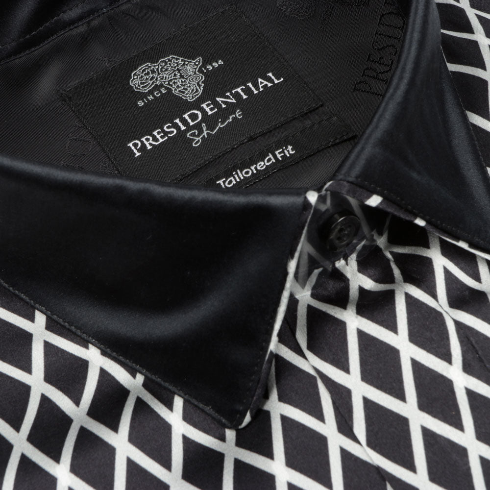 Diamond Check Men's Long Sleeve Iconic 100% Silk Shirt