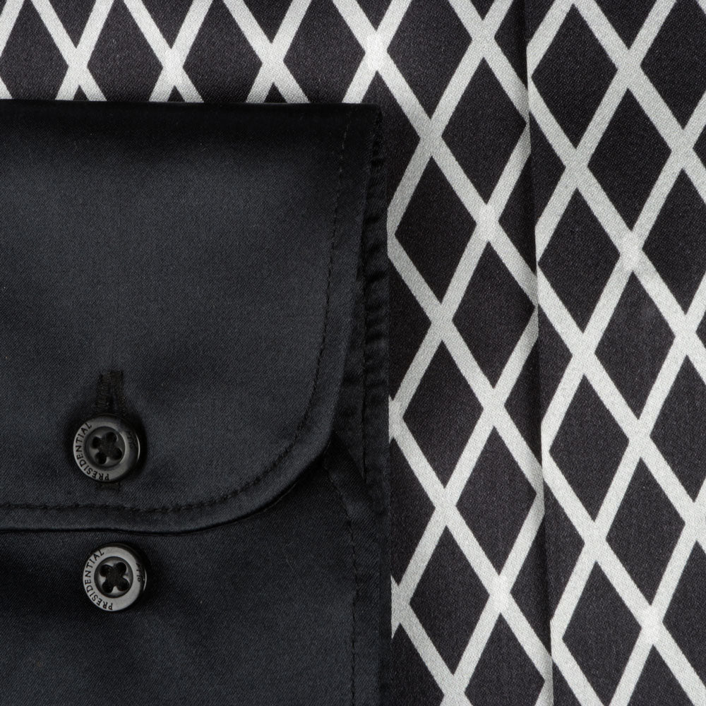 Diamond Check Men's Long Sleeve Iconic 100% Silk Shirt