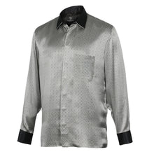 Silver Geometric Men's Long Sleeve Iconic 100% Silk Shirt