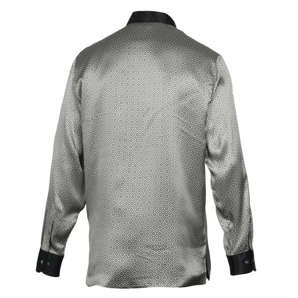 Silver Geometric Men's Long Sleeve Iconic 100% Silk Shirt