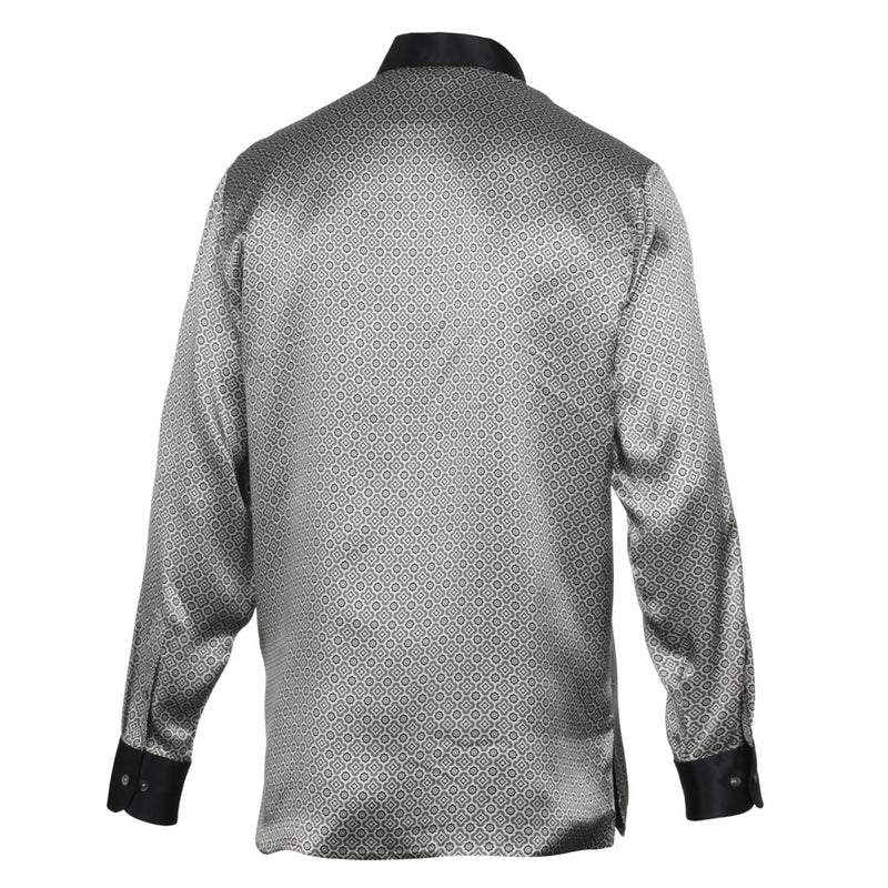 Silver Geometric Men's Long Sleeve Iconic 100% Silk Shirt