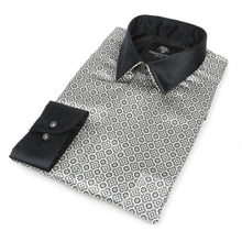 Silver Geometric Men's Long Sleeve Iconic 100% Silk Shirt