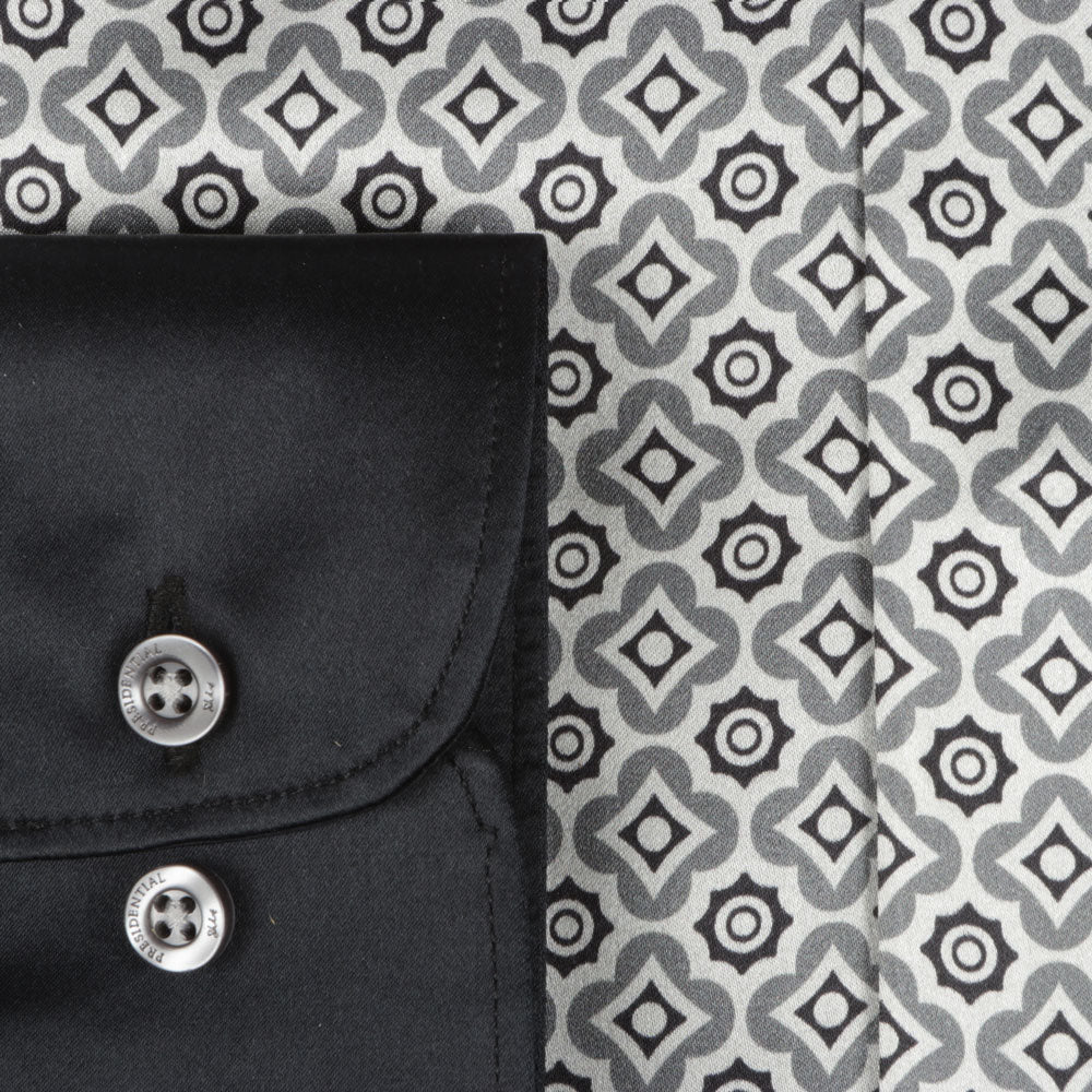 Silver Geometric Men's Long Sleeve Iconic 100% Silk Shirt