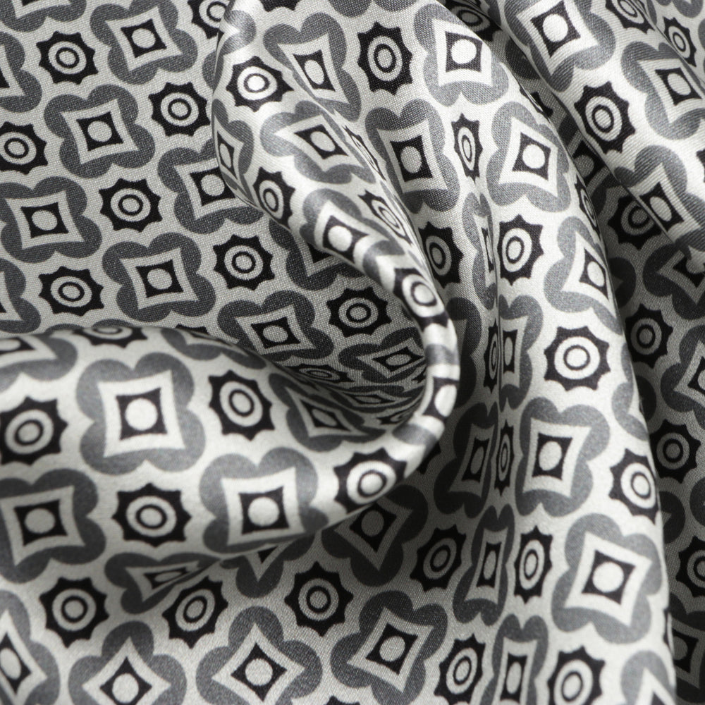 Silver Geometric Men's Long Sleeve Iconic 100% Silk Shirt