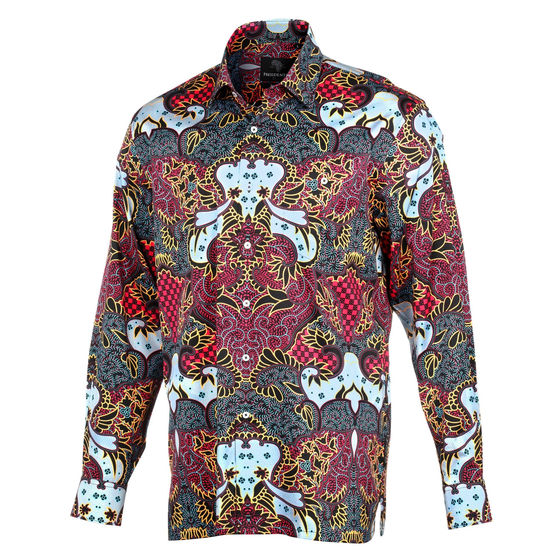 Madiba's Classic Red Men's Long Sleeve Printed Cotton Shirt