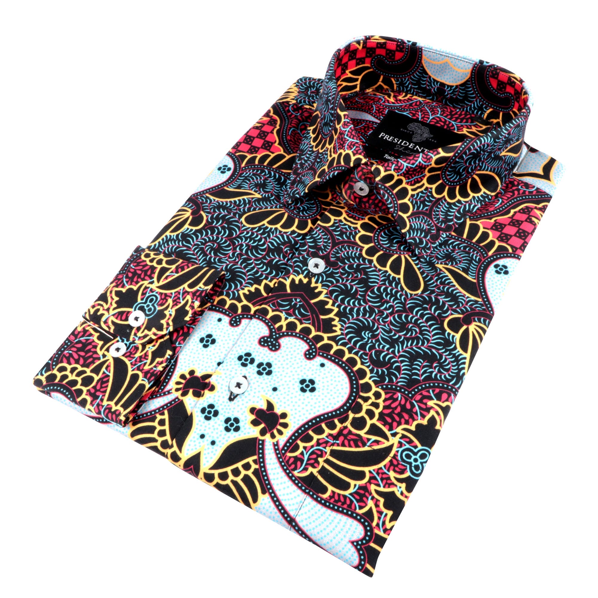 Madiba's Classic Red Men's Long Sleeve Printed Cotton Shirt