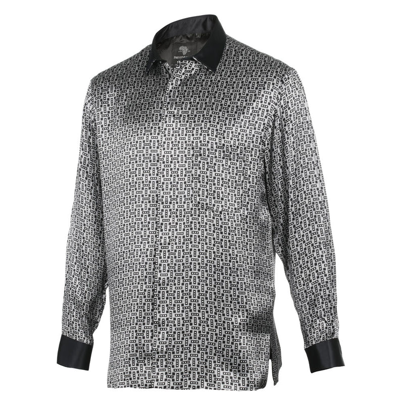 Madiba Original - Small Blocks Men's Long Sleeve Silk Shirt