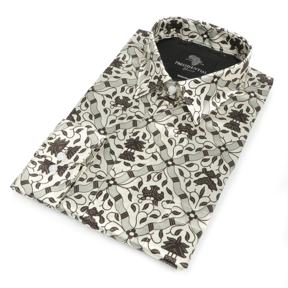 Madiba Original - Diagonal Check Men's Long Sleeve Silk Shirt