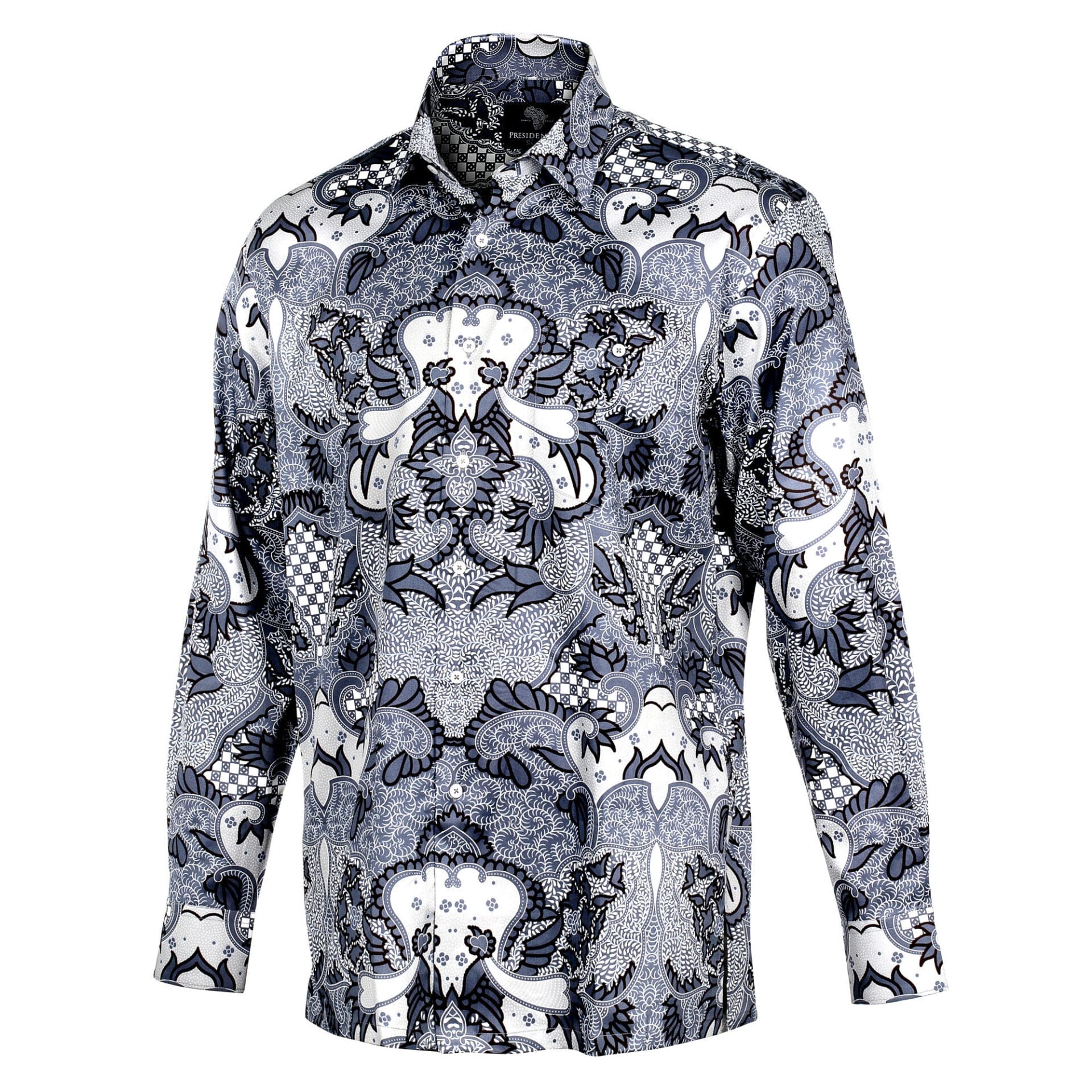 Madiba's Classic Grey Men's Long Sleeve Printed Cotton Shirt