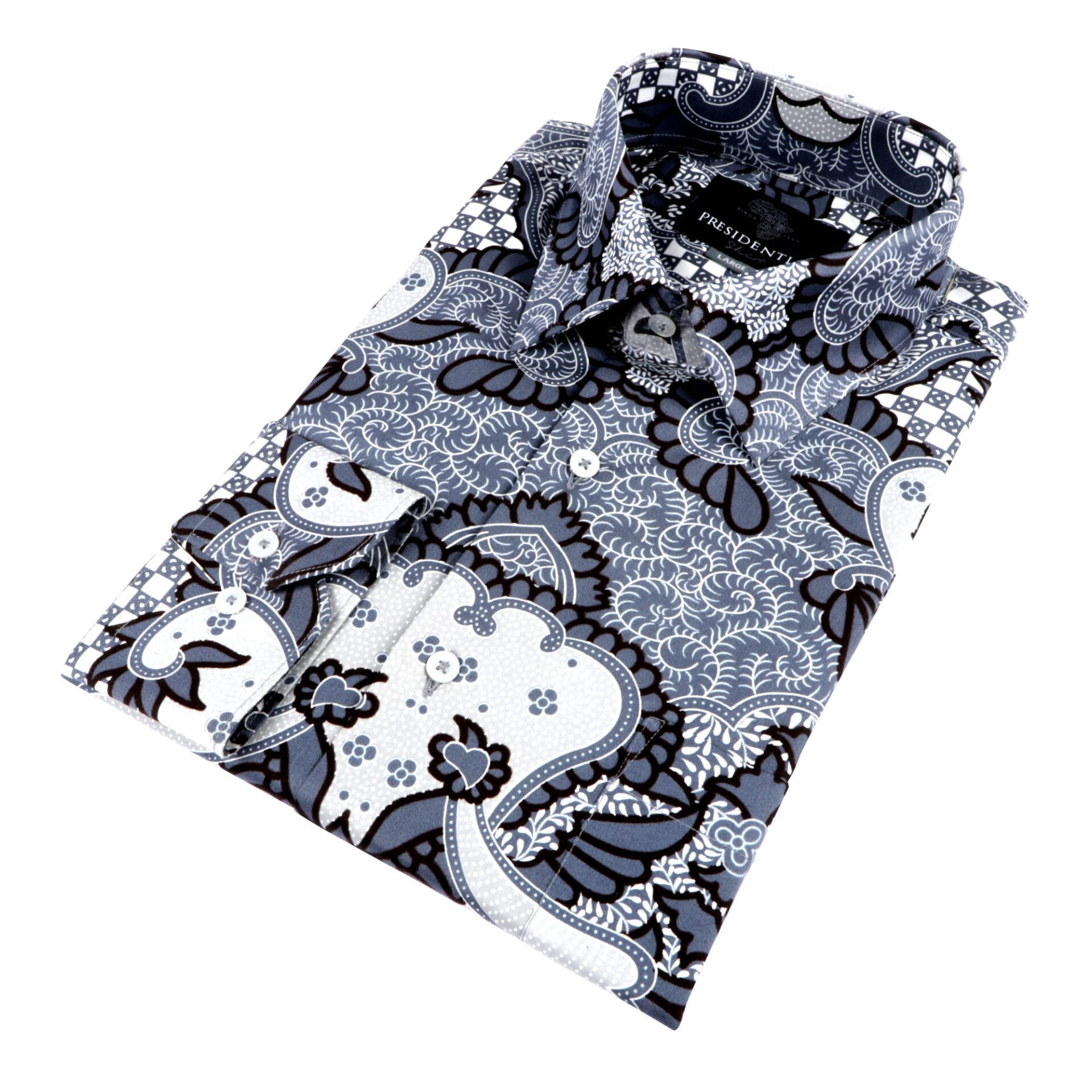 Madiba's Classic Grey Men's Long Sleeve Printed Cotton Shirt