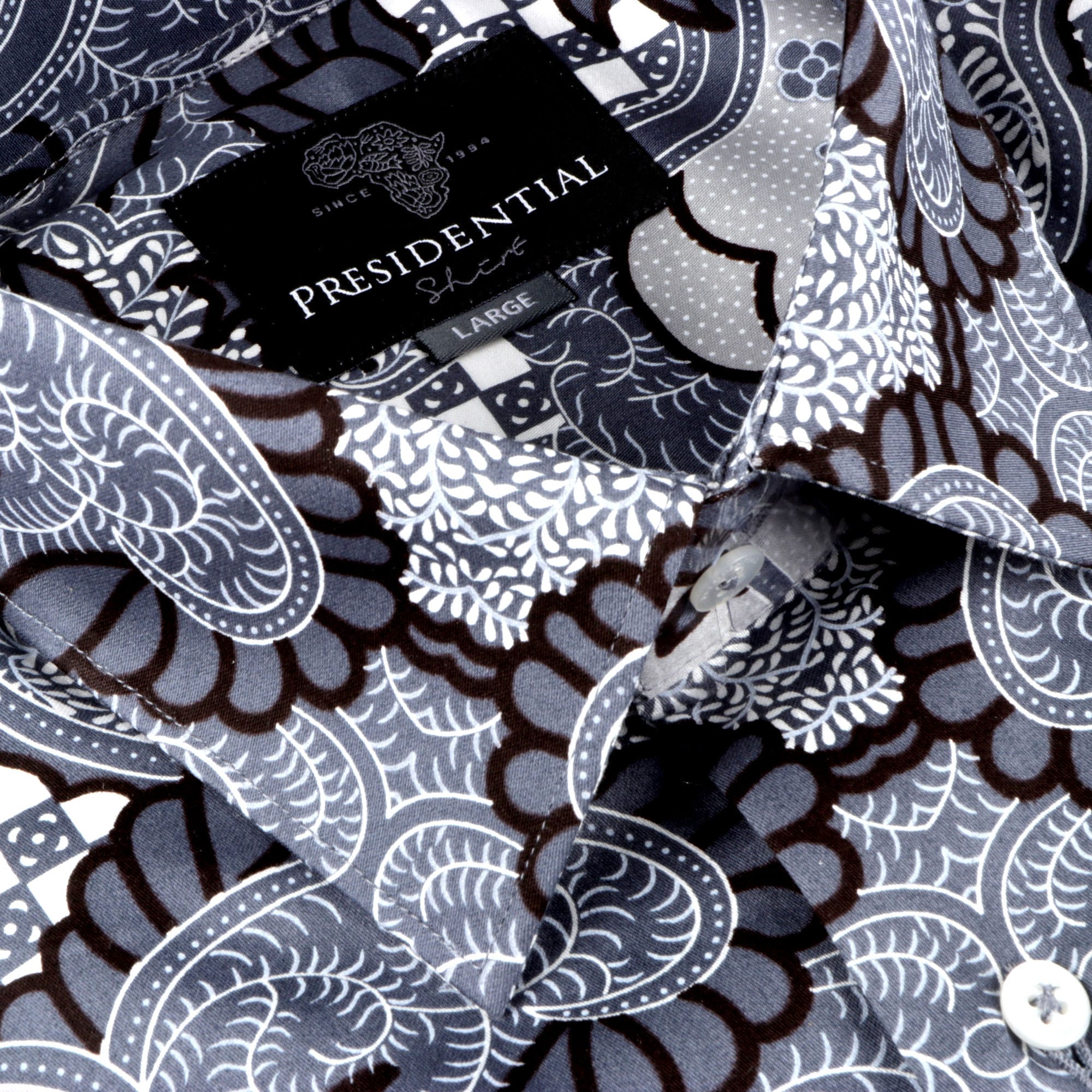 Madiba's Classic Grey Men's Long Sleeve Printed Cotton Shirt