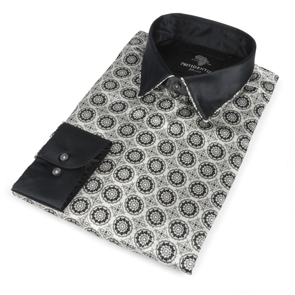 Circular Check Men's Long Sleeve Iconic 100% Silk Shirt