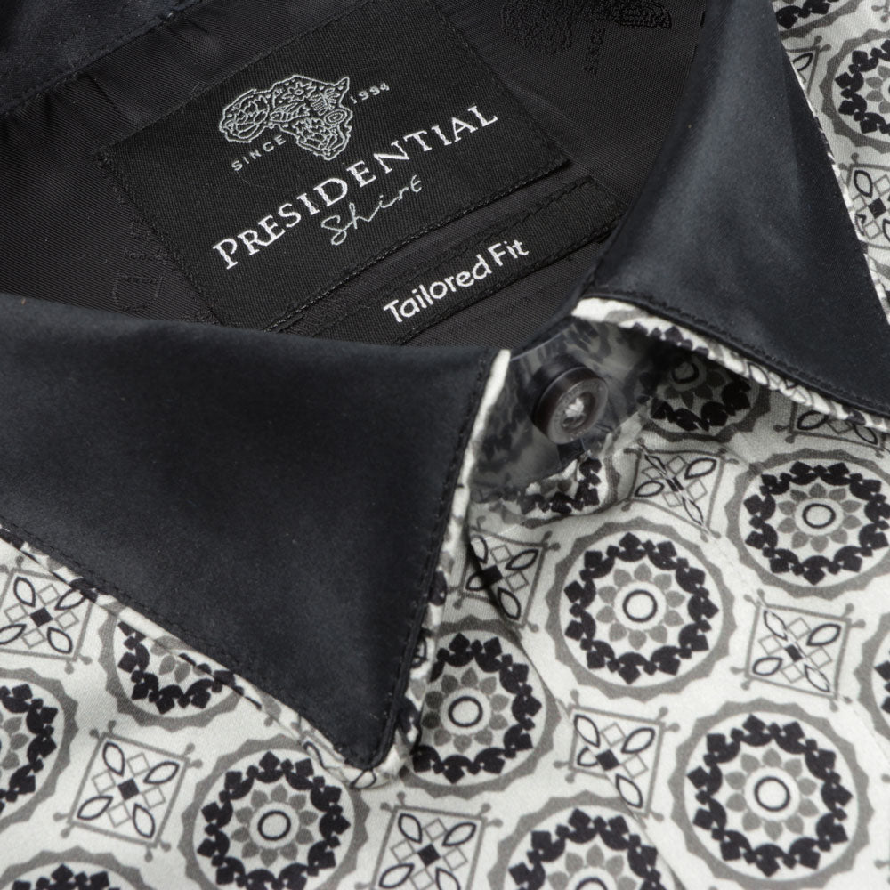 Circular Check Men's Long Sleeve Iconic 100% Silk Shirt