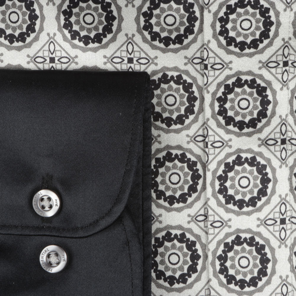 Circular Check Men's Long Sleeve Iconic 100% Silk Shirt