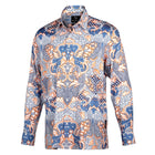 Madiba's Classic Light Blue with Orange Men's Long Sleeve Printed Cotton Shirt