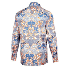 Madiba's Classic Light Blue with Orange Men's Long Sleeve Printed Cotton Shirt