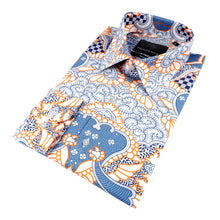Madiba's Classic Light Blue with Orange Men's Long Sleeve Printed Cotton Shirt