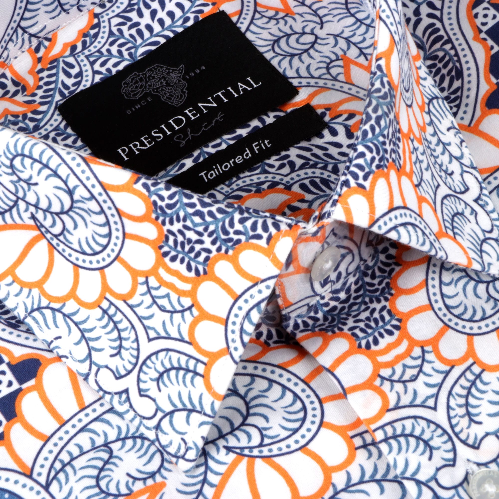 Madiba's Classic Light Blue with Orange Men's Long Sleeve Printed Cotton Shirt