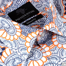 Madiba's Classic Light Blue with Orange Men's Long Sleeve Printed Cotton Shirt