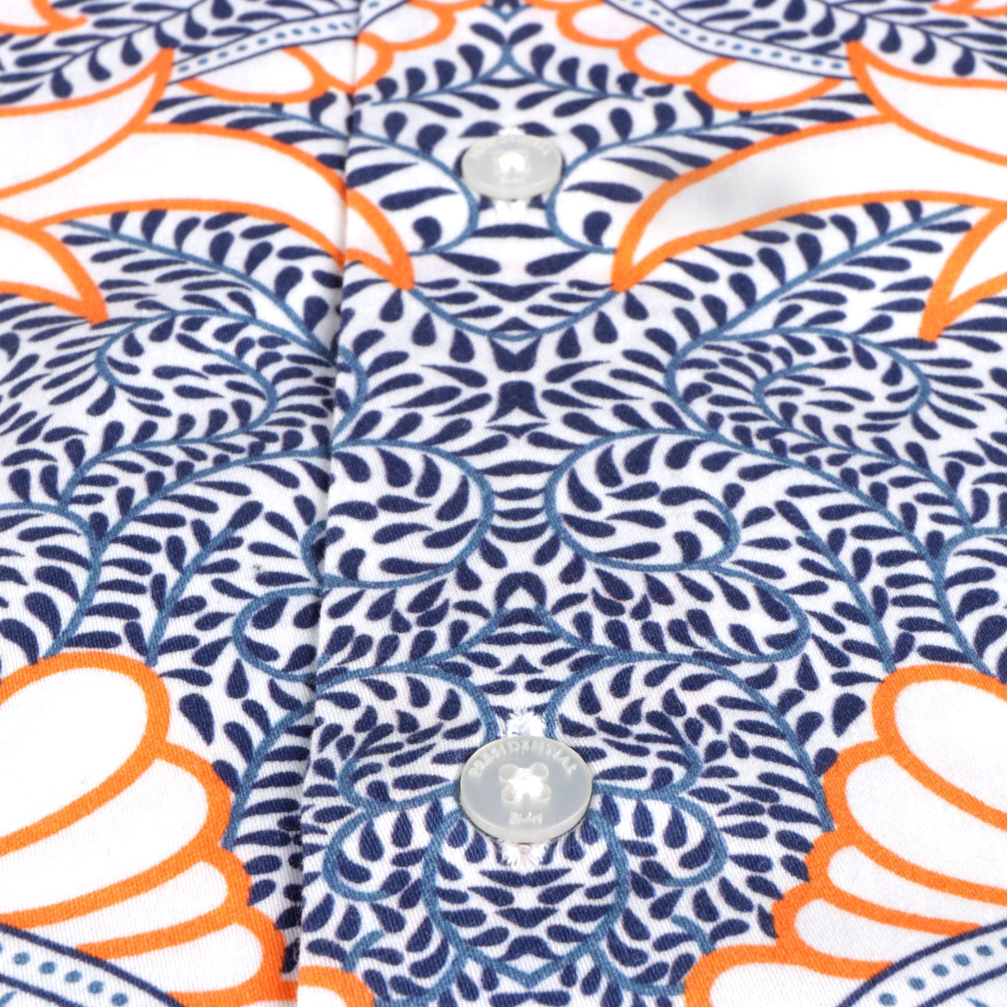 Madiba's Classic Light Blue with Orange Men's Long Sleeve Printed Cotton Shirt