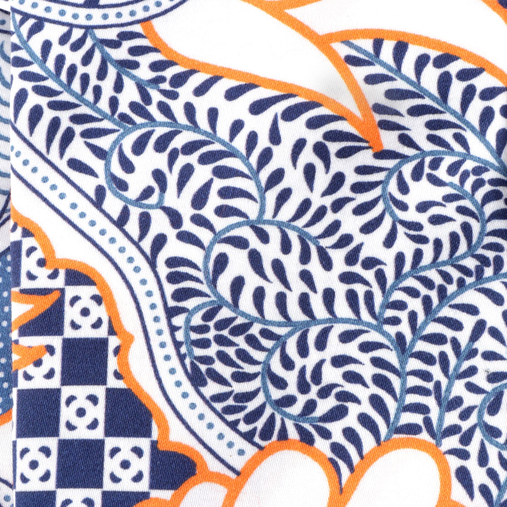 Madiba's Classic Light Blue with Orange Men's Long Sleeve Printed Cotton Shirt