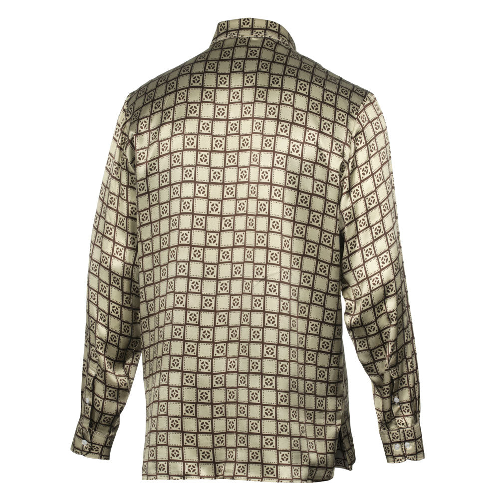 Madiba Original - Brown Check Men's Long Sleeve Silk Shirt