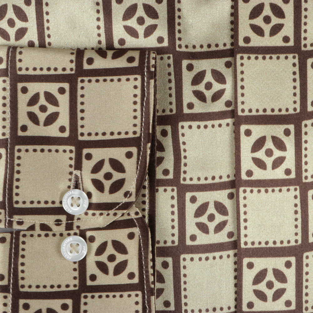 Madiba Original - Brown Check Men's Long Sleeve Silk Shirt