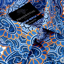 Madiba's Classic Med Blue with Gold Men's Long Sleeve Printed Cotton Shirt