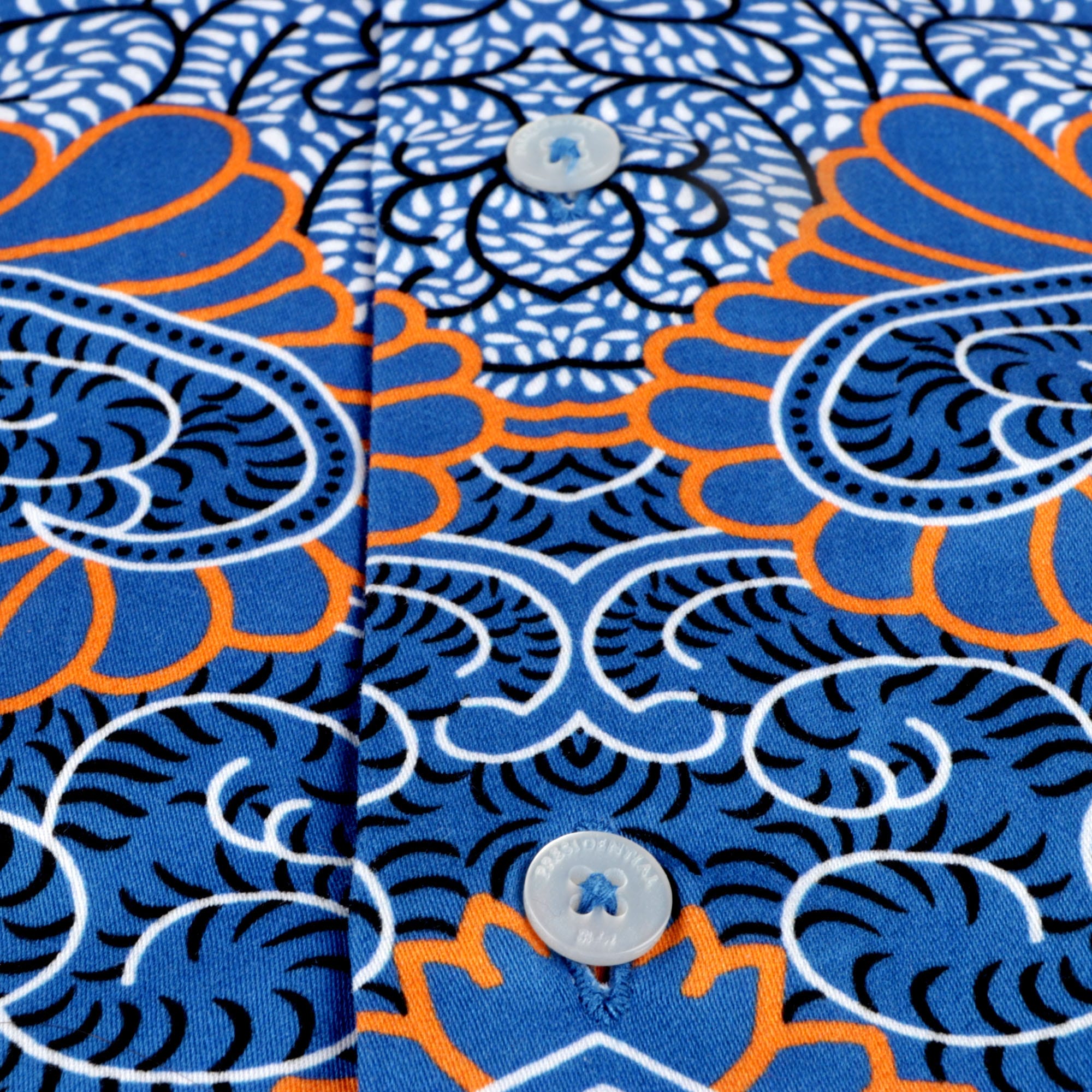 Madiba's Classic Med Blue with Gold Men's Long Sleeve Printed Cotton Shirt