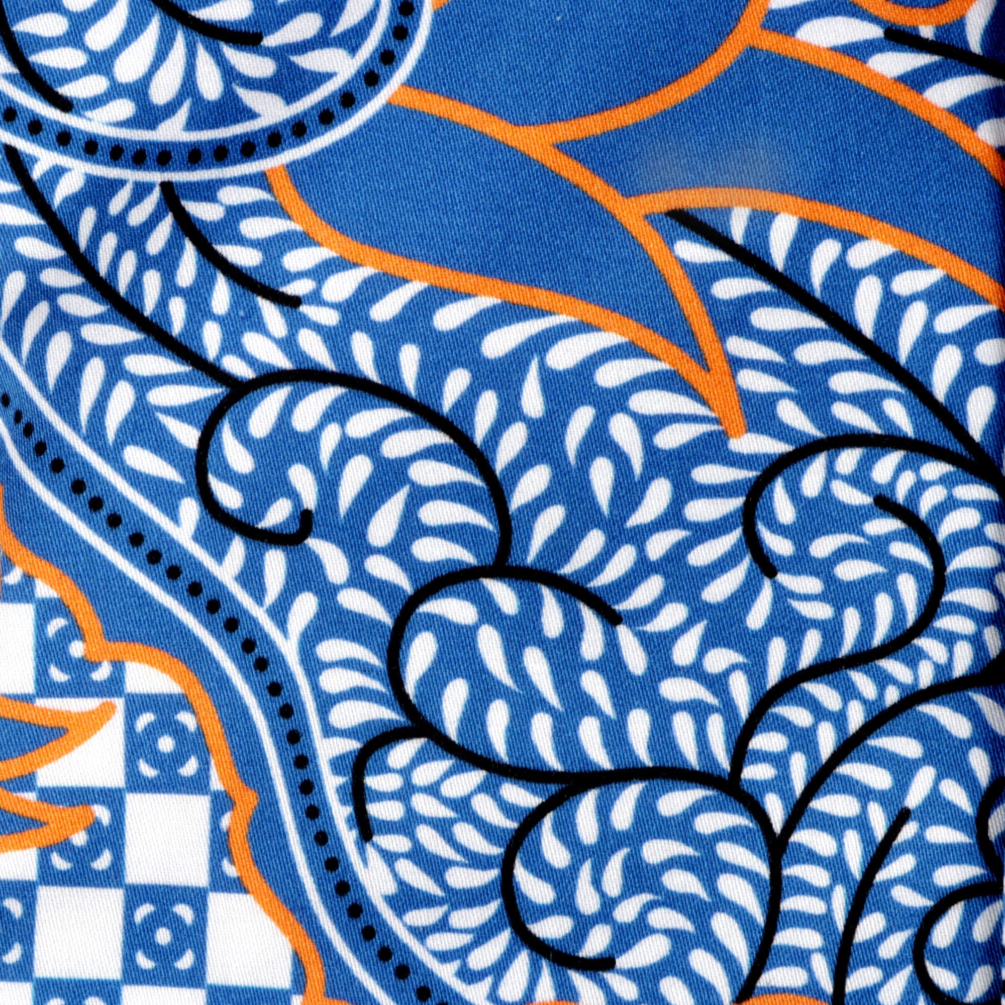 Madiba's Classic Med Blue with Gold Men's Long Sleeve Printed Cotton Shirt