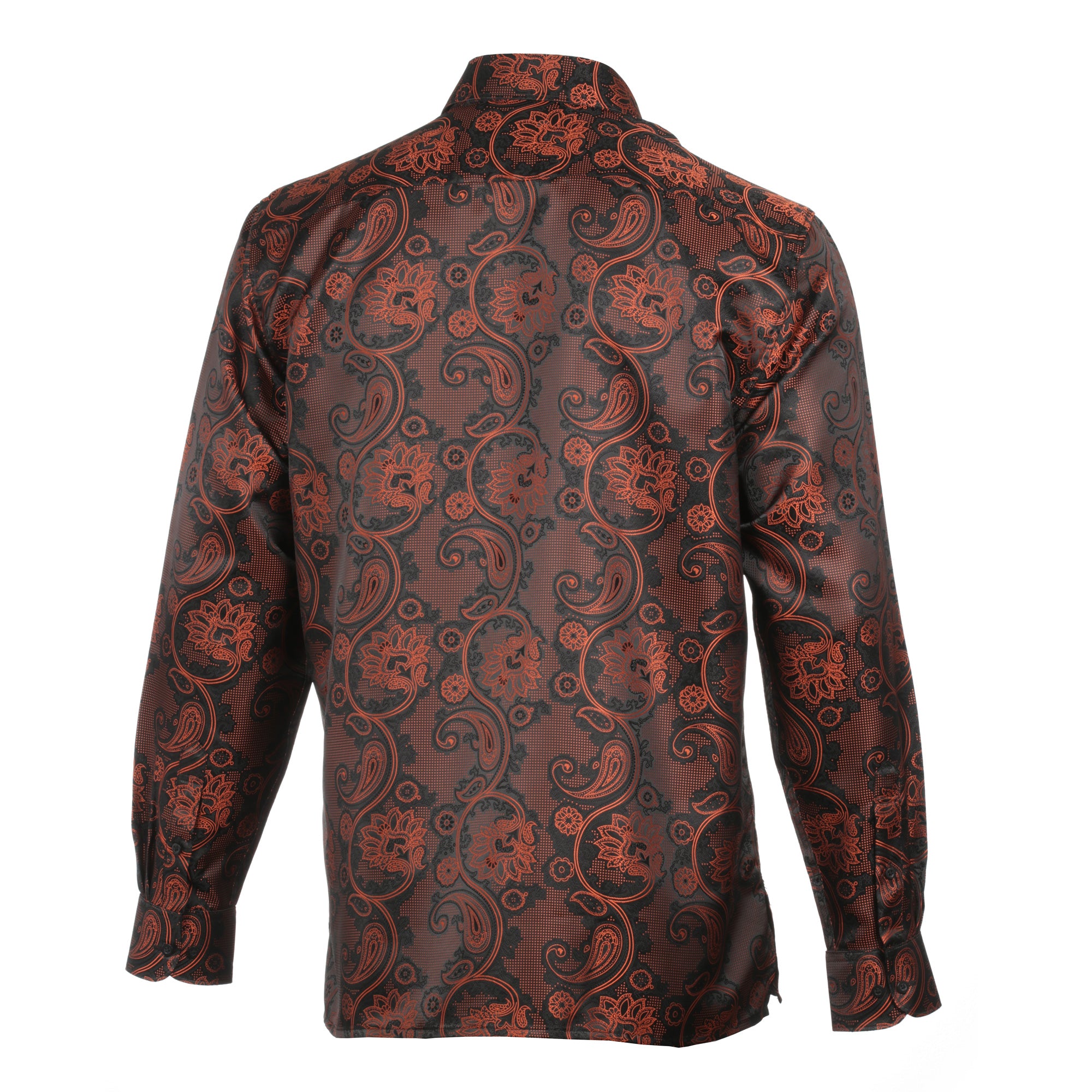 Paisley Flower - Burnt Orange Men's Jacquard Satin Luxury Formal Shirt