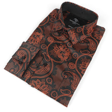 Paisley Flower - Burnt Orange Men's Jacquard Satin Luxury Formal Shirt