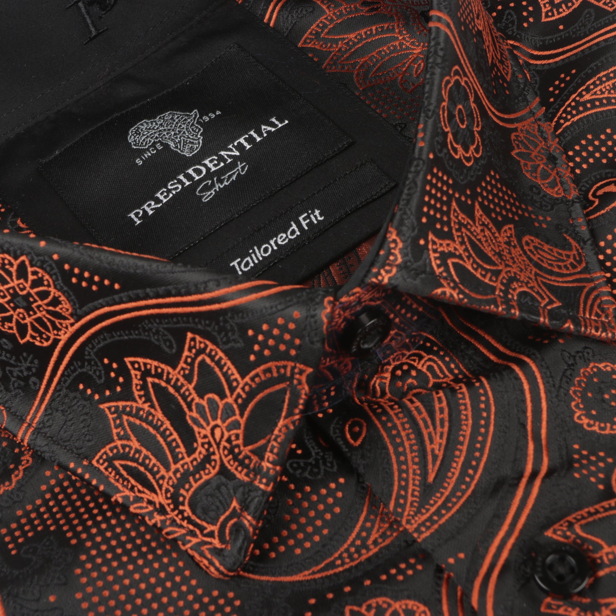 Paisley Flower - Burnt Orange Men's Jacquard Satin Luxury Formal Shirt