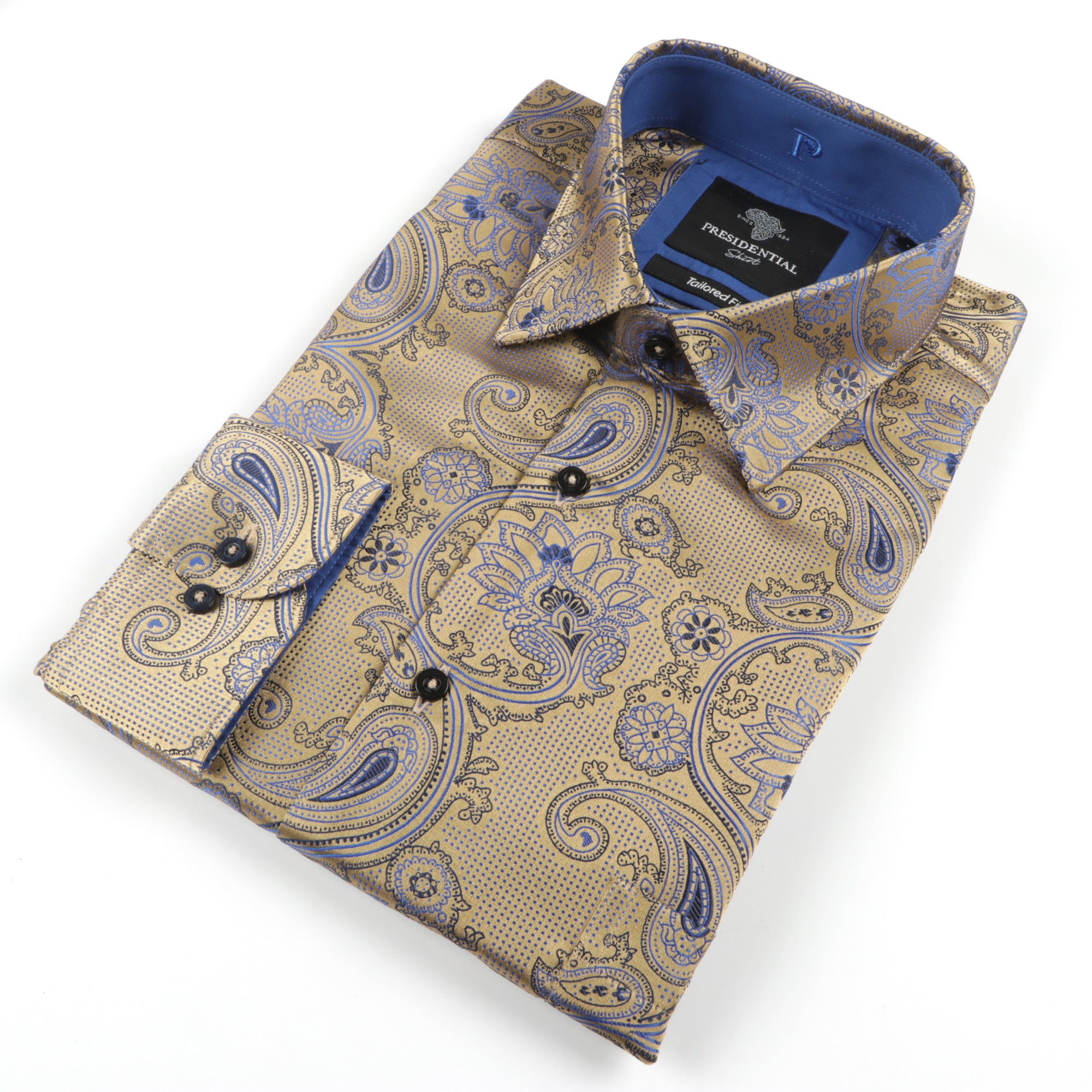 Paisley Flower - Gold Men's Jacquard Satin Luxury Formal Shirt