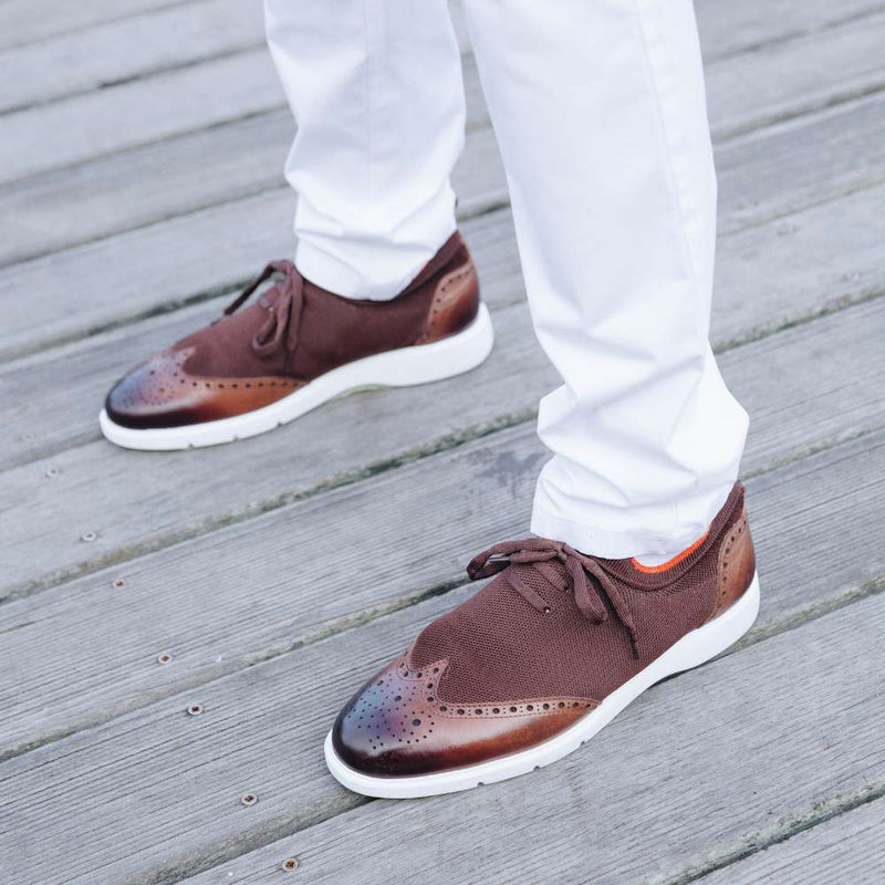 Men’s Brown Leather Sneakers – Brogue Style Casual Dress Shoes