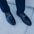 Classic Snake Black Men’s Leather Loafers – Elegant Formal Dress Shoes