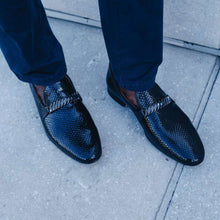 Classic Snake Black Men’s Leather Loafers – Elegant Formal Dress Shoes