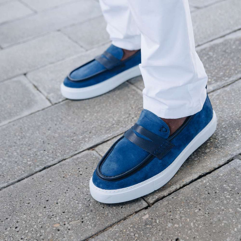 Men’s Blue Leather Sneakers – Loafer-Inspired Smart Casual Shoes