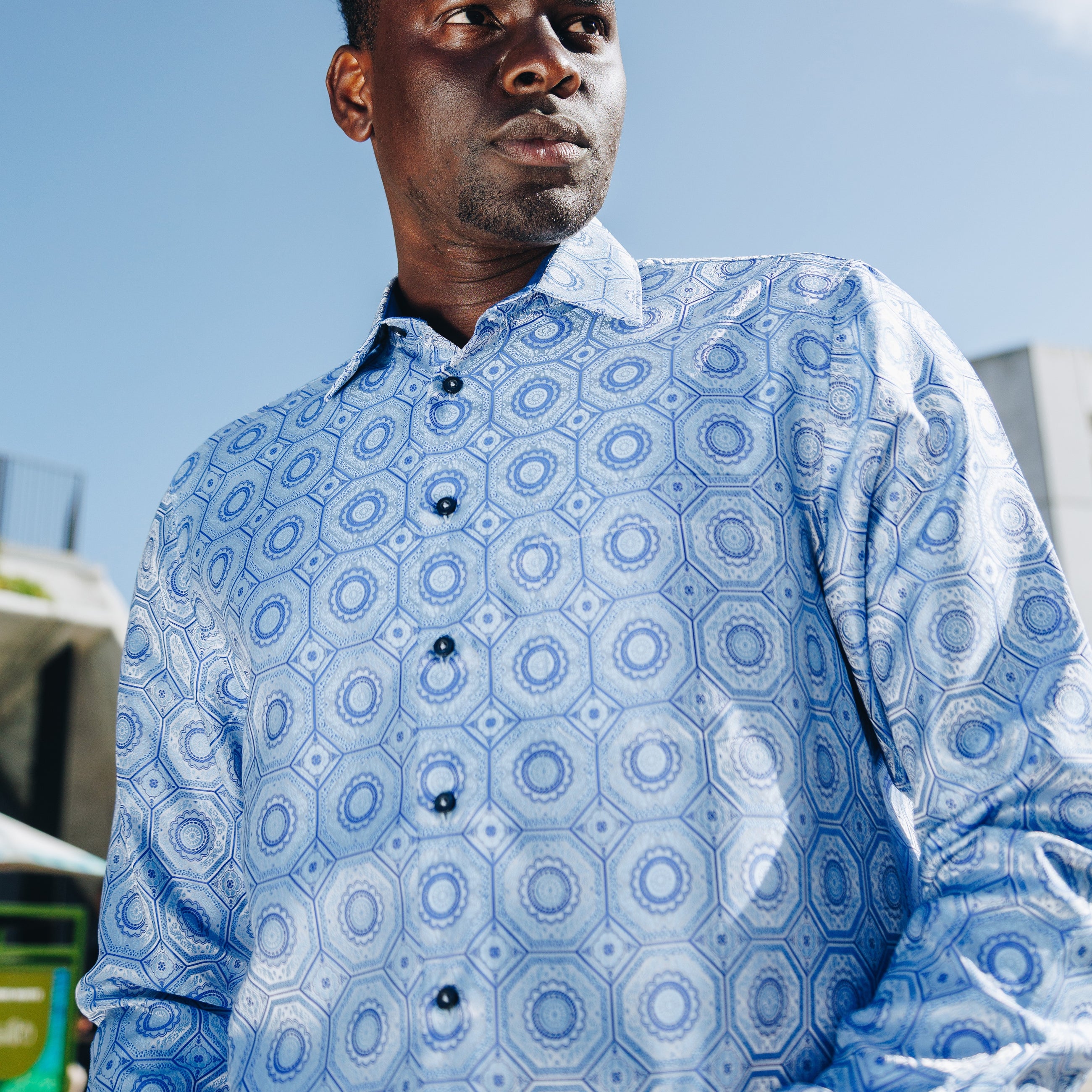 The Queen Gambit - Blue Men's Jacquard Satin Luxury Formal Shirt