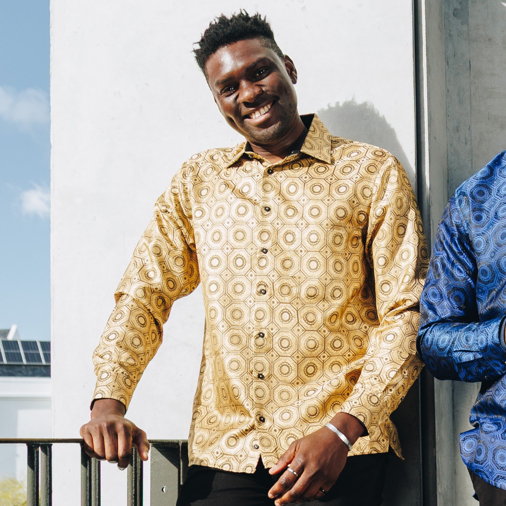 The Queen Gambit-Gold Men's Jacquard Satin Luxury Formal Shirt