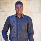 Classic Paisley- Black Gold Long Sleeve Cotton Linen Embroidered Men's Shirt
