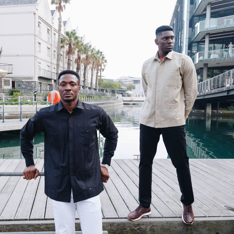 Midnight Sky Long Sleeve Cuban Multi-Pocket Cotton Linen Shirt