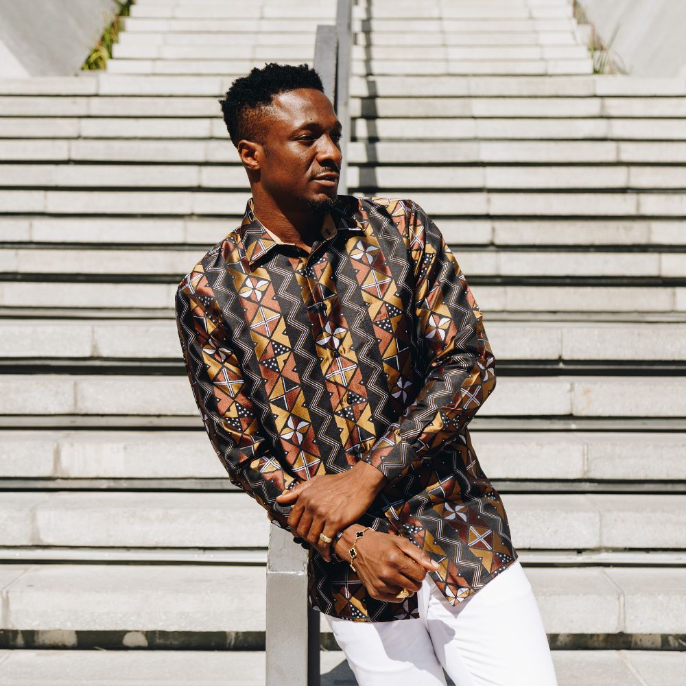 Solid Kuba Brown Men's Jacquard Satin Luxury Formal Shirt