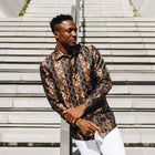 Solid Kuba Brown Men's Jacquard Satin Luxury Formal Shirt