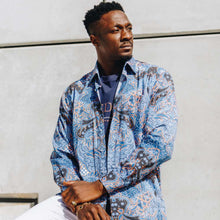 Madiba's Classic Med Blue with Gold Men's Long Sleeve Printed Cotton Shirt